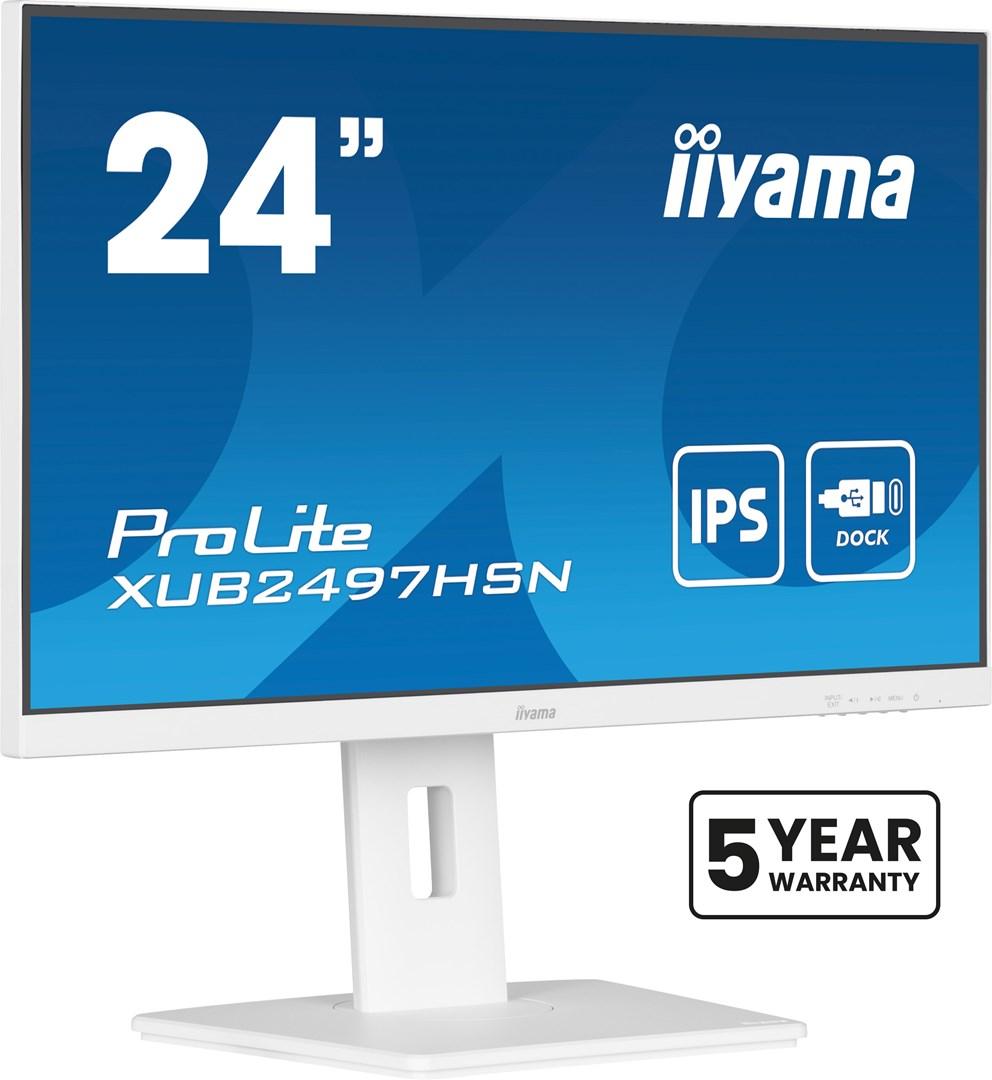 Skærm 24" iiyama ProLite XUB2497HSN IPS, hvid, USB-C dock og LAN billede