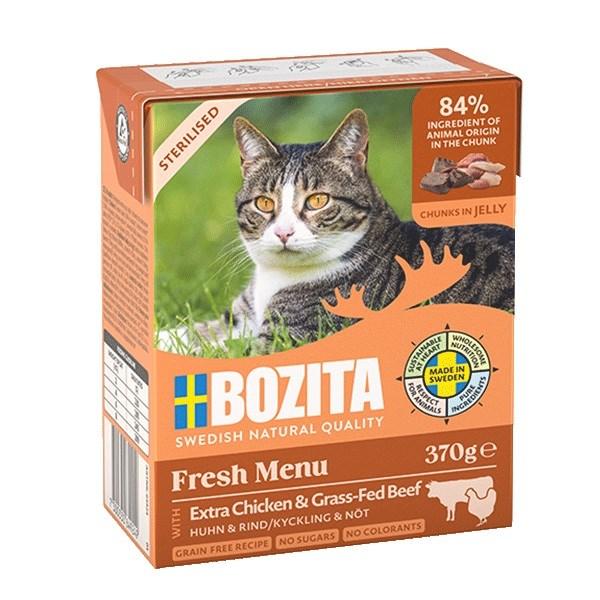 Vådfoder til kat BOZITA Fresh Menu Sterilised, ekstra kylling & okse, 370 g
