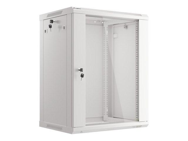 Lanberg WF01-6415-10S Rack Cabinet 19" Wall Mount 15U 600x450mm (Flat Pack) With Glass Door Grey RAL7035