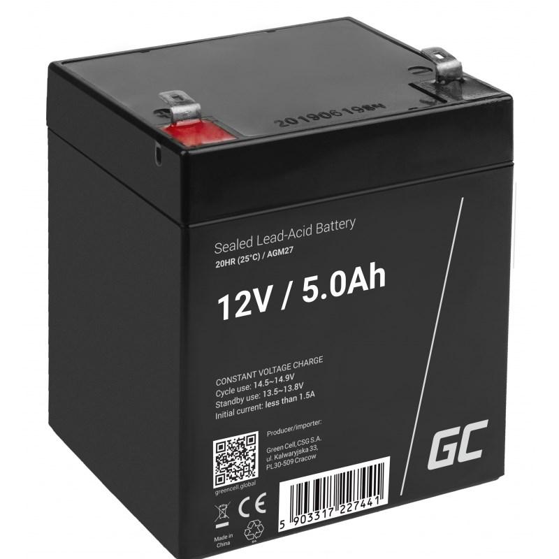 Batteri 12 V 5 Ah – Green Cell AGM27 VRLA (lukket blysyre) billede