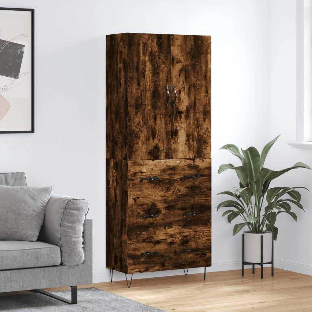 Højskab 69,5X34X180 Cm Konstrueret Træ - Røget eg / 3 skuffer