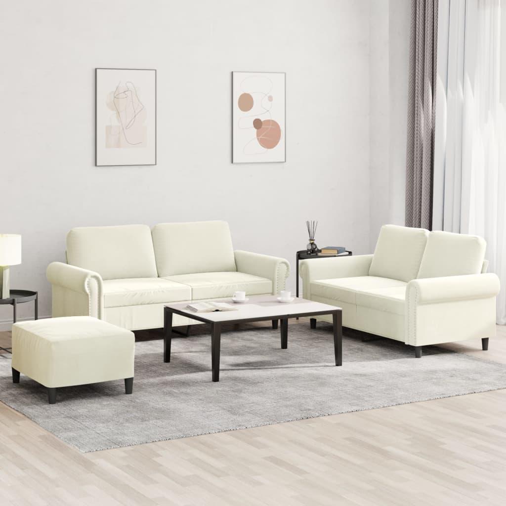 Sofasæt 3 dele med hynder velour cremefarvet