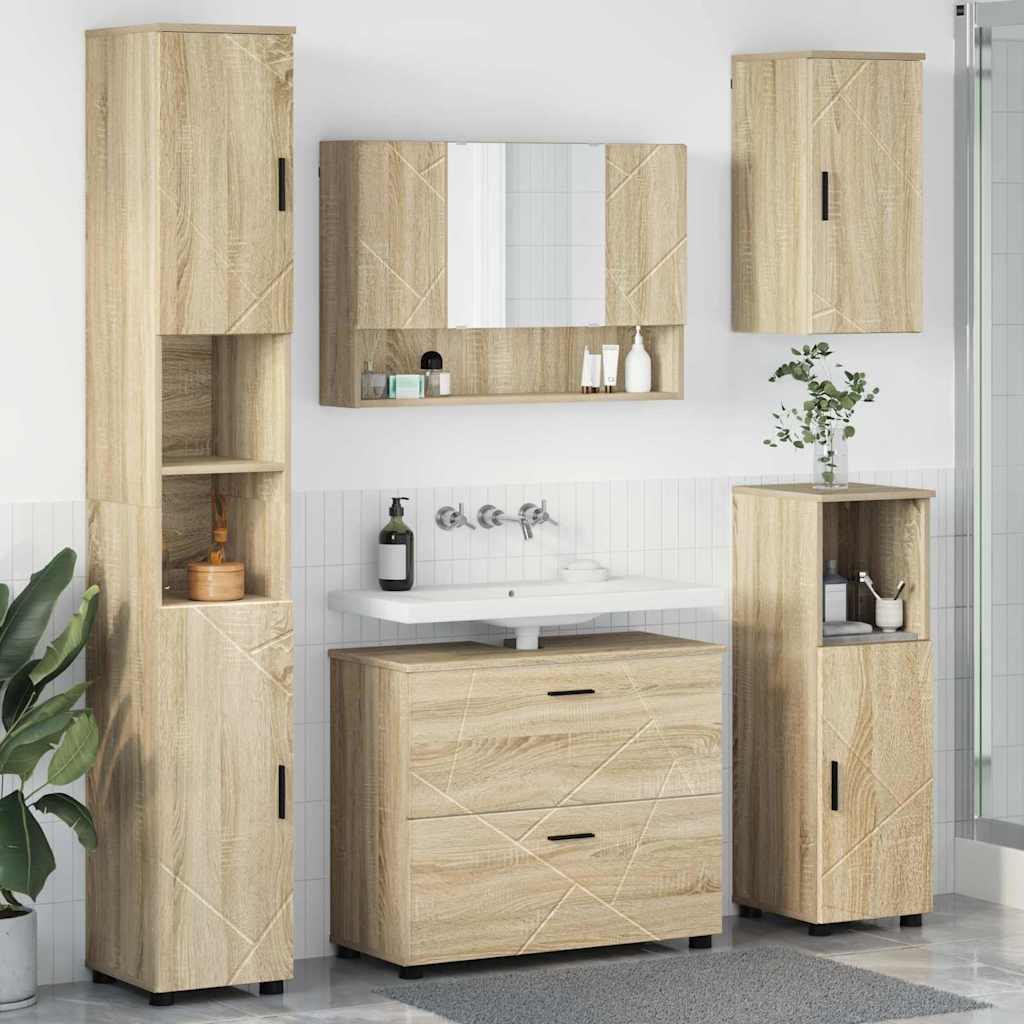 Badeværelsesmøbel sæt med dør 5 stk Sonoma-eg 30 x 35 x 192 cm