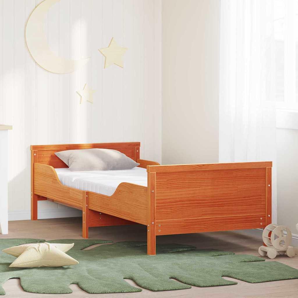 Sengestel i massivt fyr med udtrækkelig madras - brun 80 x 200 cm