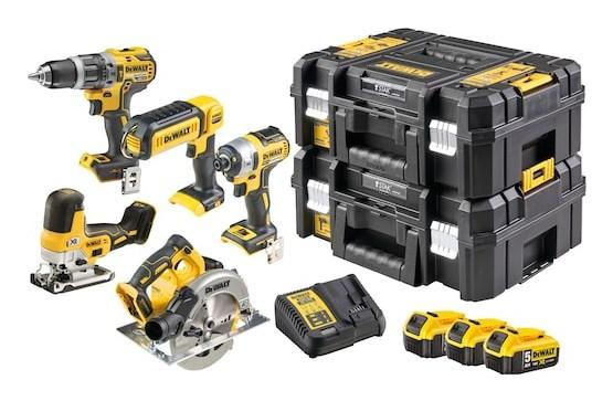 Dewalt 18V XR kombisæt med 5 dele, 3 x 5Ah batterier, lader og TSTAK - DCK500P3T-QW