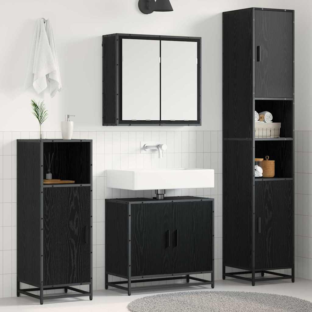 Badeværelsesmøbel sæt Vægmonteret 4 stk Sort eg 65 x 33 x 60 cm