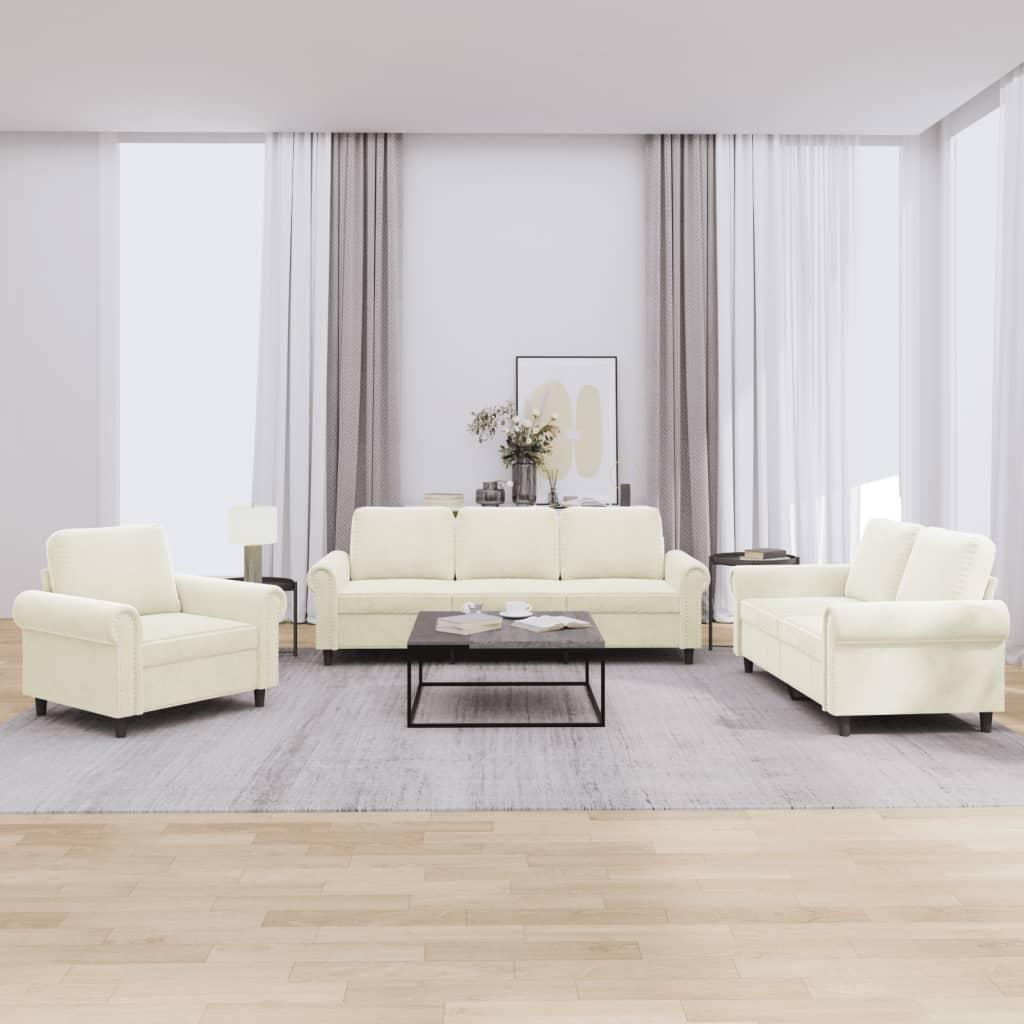 Sofasæt 3 dele med hynder velour cremefarvet