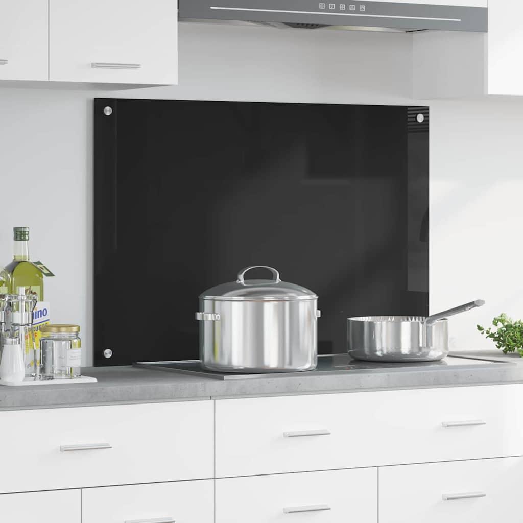 Køkkenbacksplash i sort hærdet glas - 90 × 60 cm