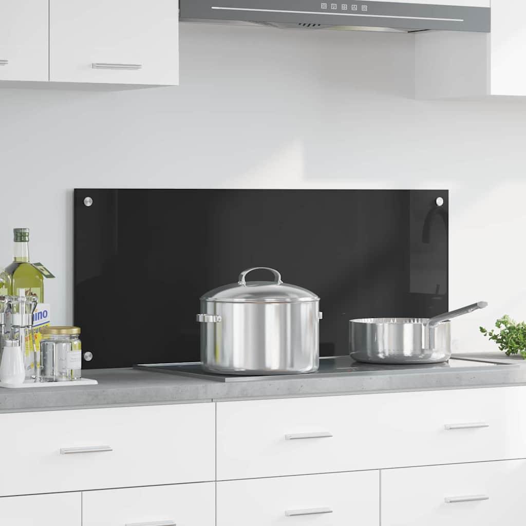 Køkkenbacksplash 70 X 40 Cm Hærdet Glas - Sort / 100 x 40 x 0,8 cm
