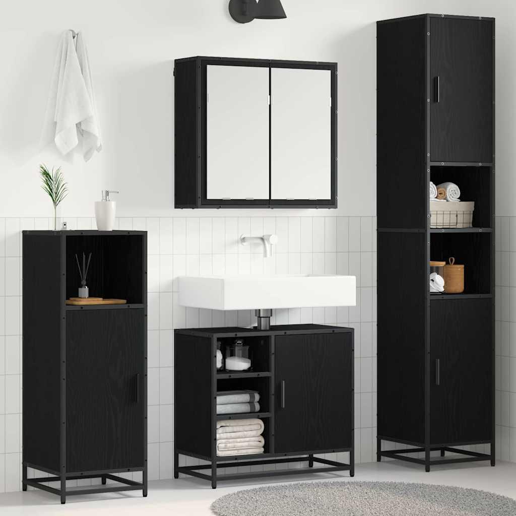 Badeværelsesmøbel sæt Vægmonteret 4 stk Sort eg 65 x 33 x 60 cm