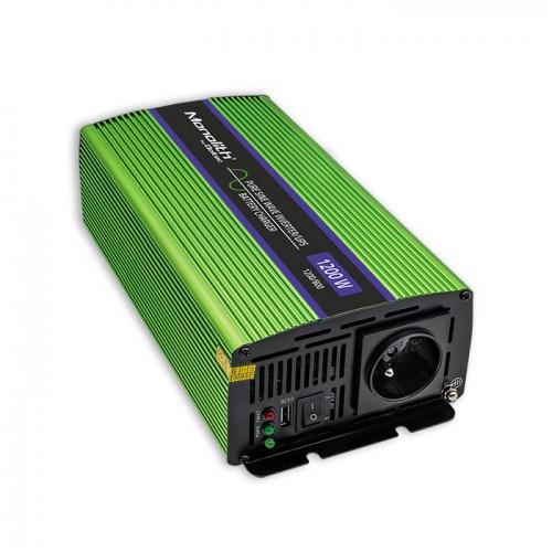 Strøminverter bil 12 V til 230 V 1200 W - Qoltec Monolith, grøn billede