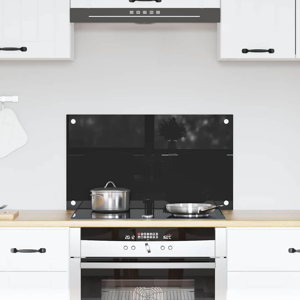 Køkkenbacksplash 70 X 40 Cm Hærdet Glas - Sort / 70 x 40 x 0,8 cm