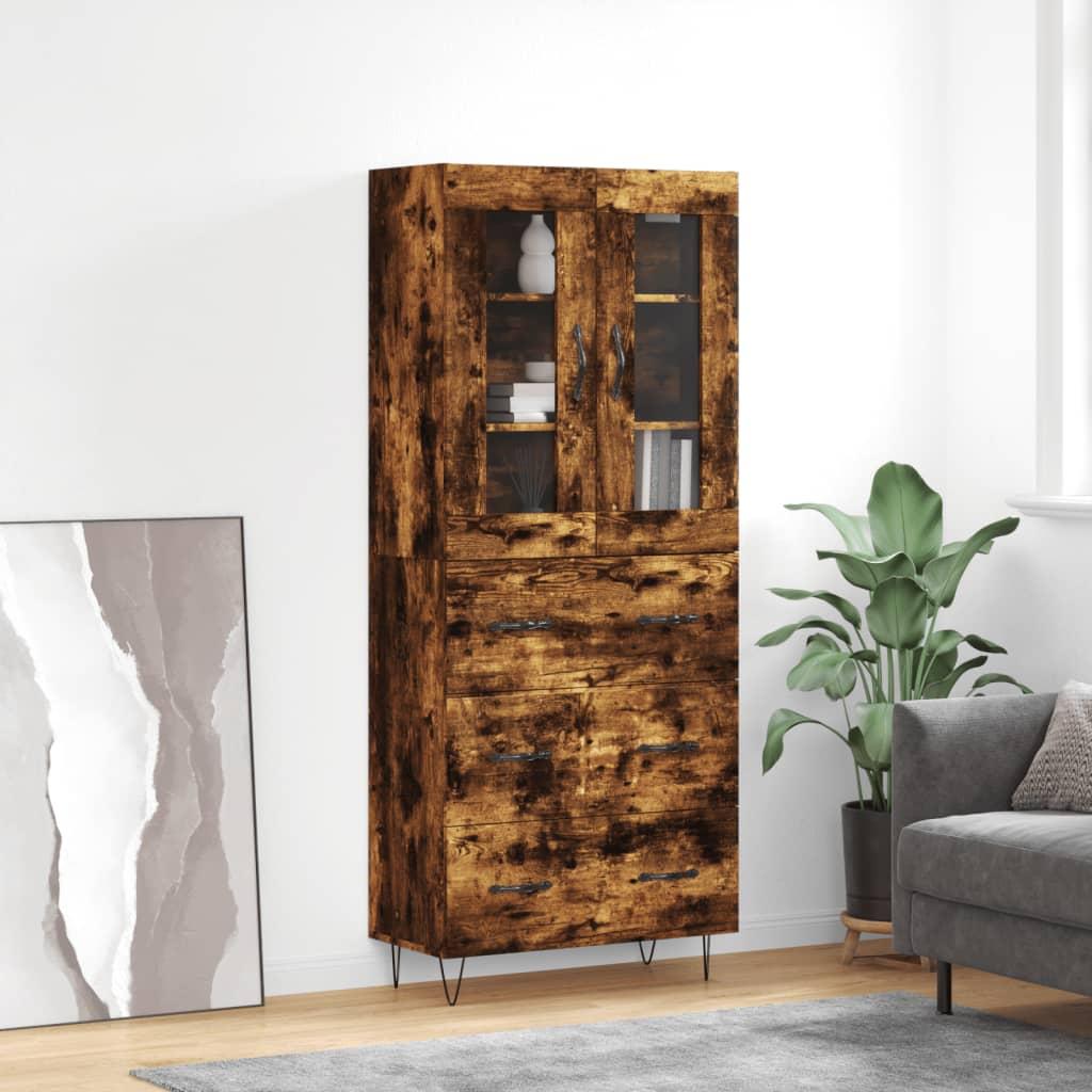 Højskab i konstrueret træ 69,5×34×180 cm - røget egetræsfarve