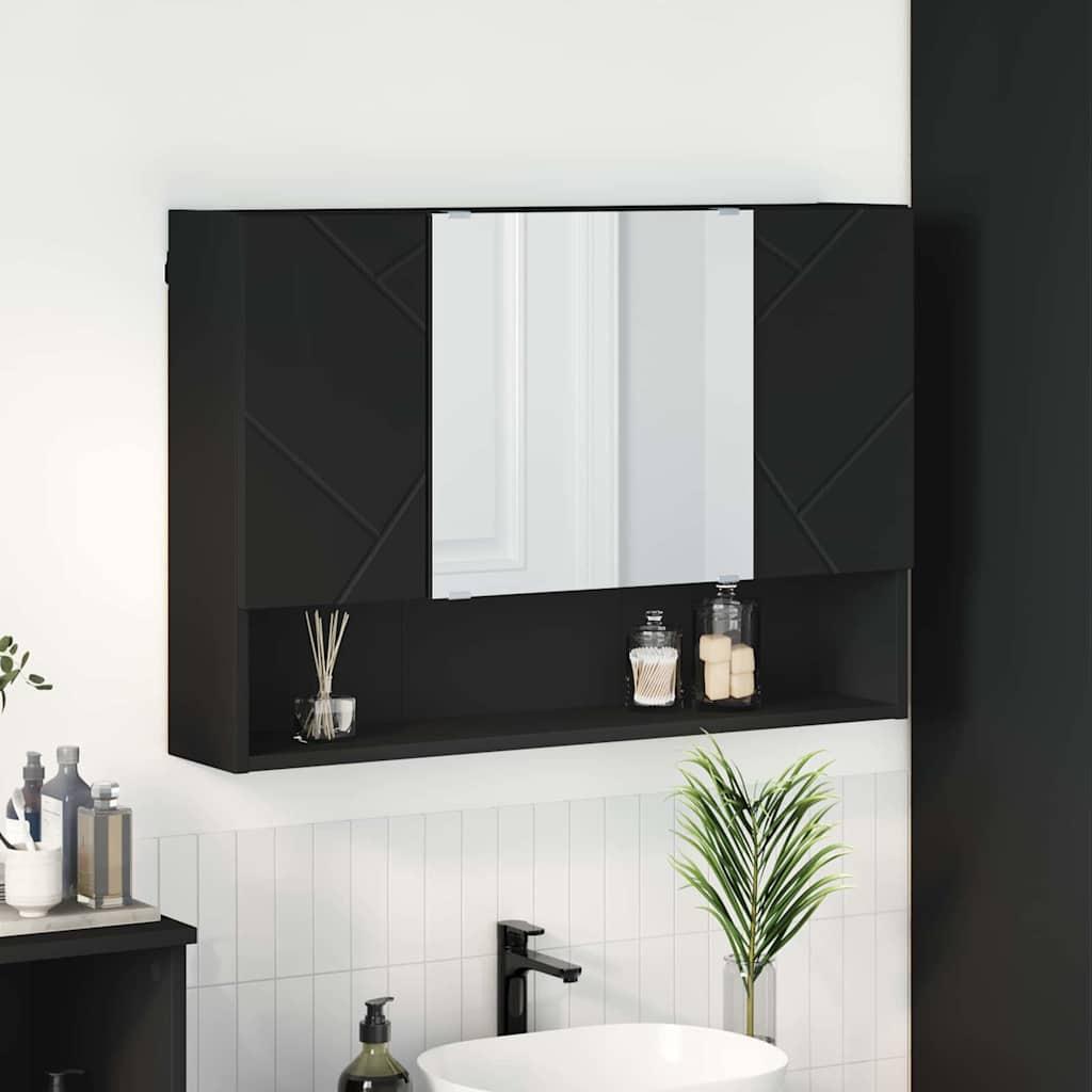 Badeværelsesspejlskab Sort 80 x 17 x 55 cm Konstrueret træ