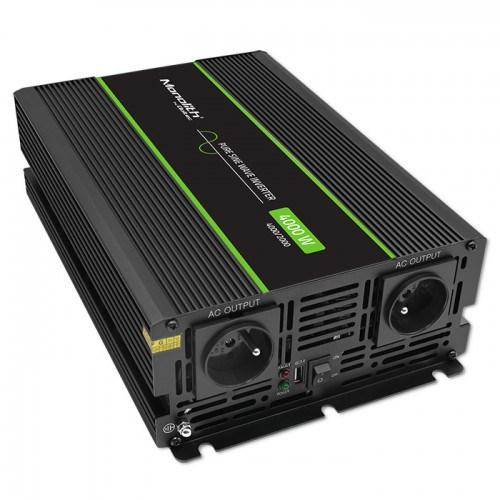 Inverter ren sinus Qoltec Monolith 4000 W – 24 V til 230 V, sort billede