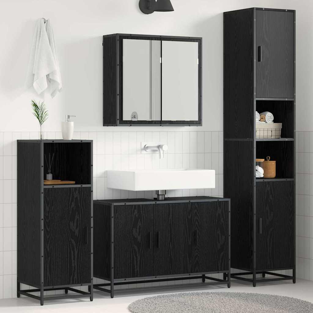 Badeværelsesmøbel sæt Vægmonteret 3 stk Sort eg 90 x 33 x 60 cm