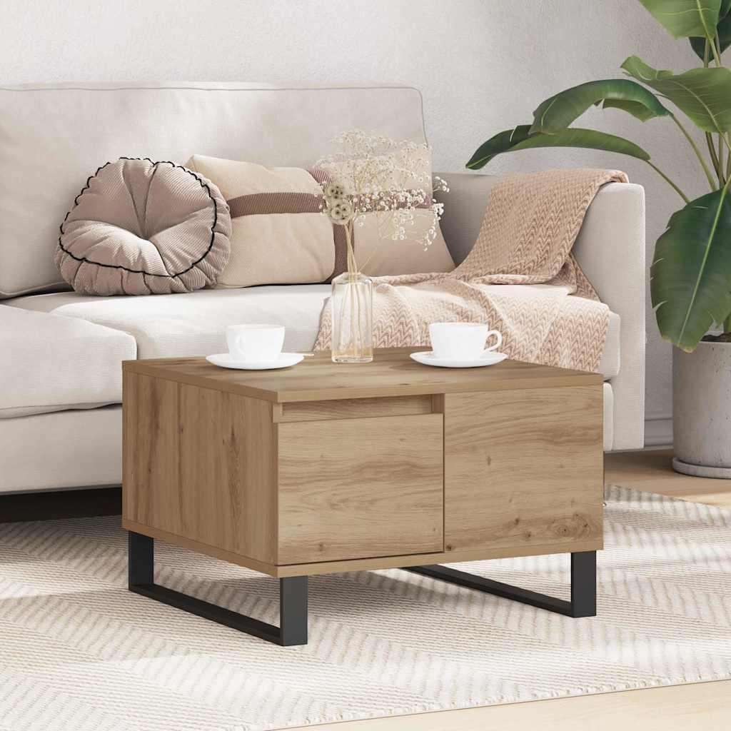 Sofabord i artisan egetræ med skuffe - 55 x 55 x 36,5 cm
