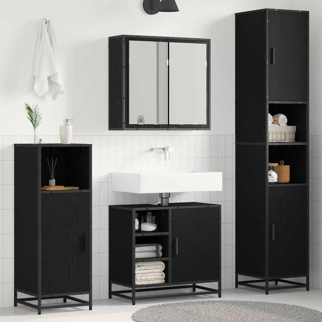 Badeværelsesmøbel sæt Vægmonteret 3 stk Sort eg 65 x 33 x 60 cm