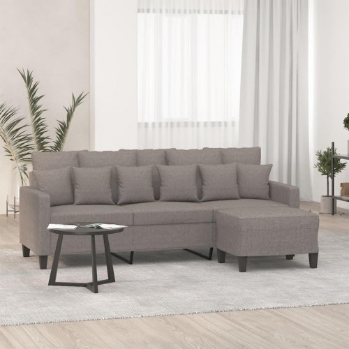 3-personers sofa med fodskammel - 180 cm stof, gråbrun