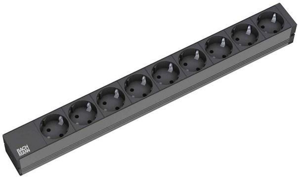 Stikdåse med 9 Schuko-udtag – Bachmann, 2 m, sort