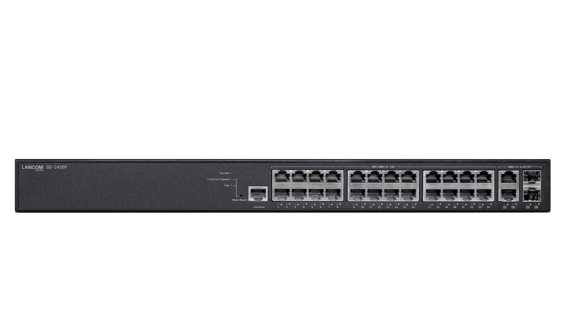 Managed netværksswitch L2 24x Gigabit PoE, 1U – GS-2426P (sort) billede