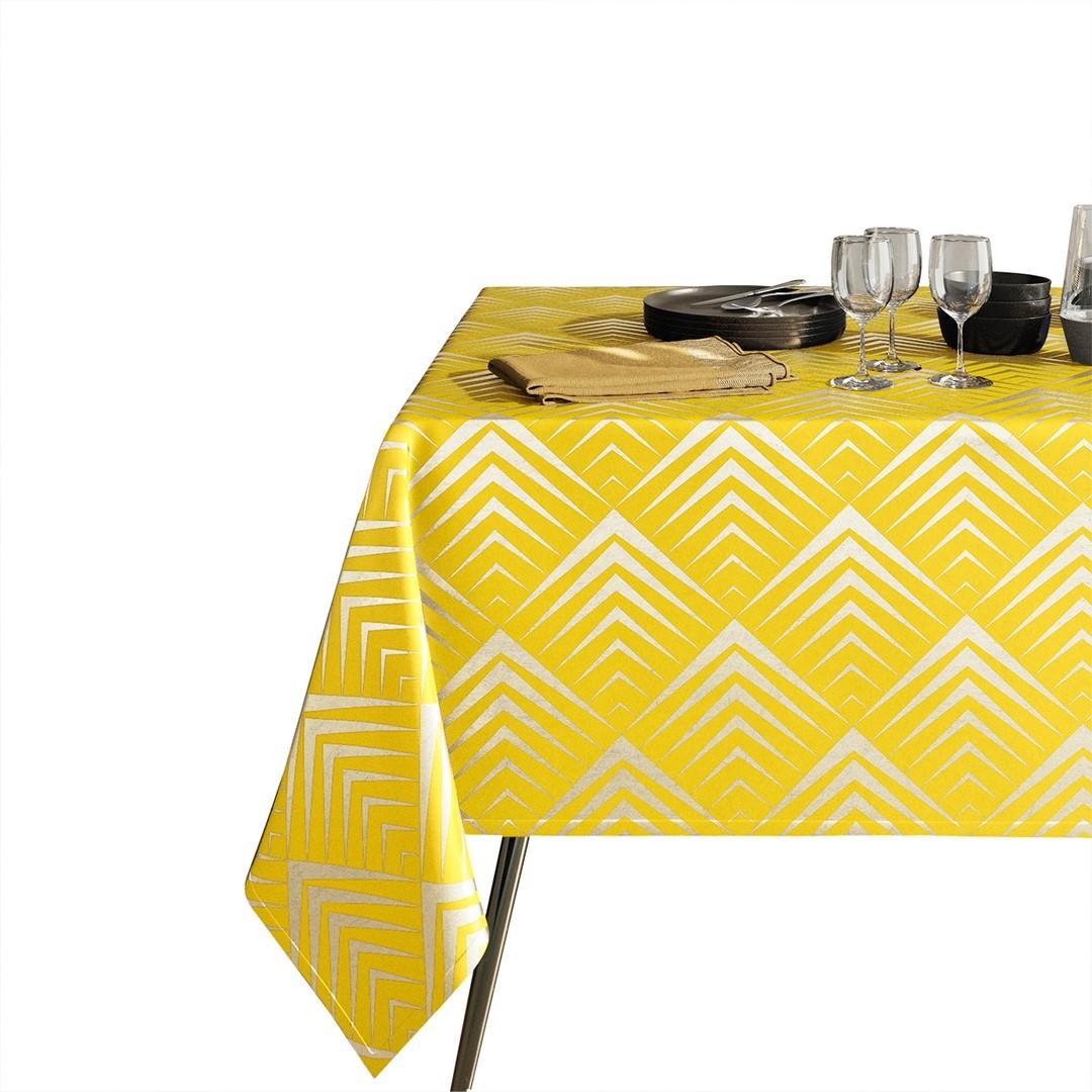 Dug i polyester - AmeliaHome Piramides, gul/guld, 140×300 cm