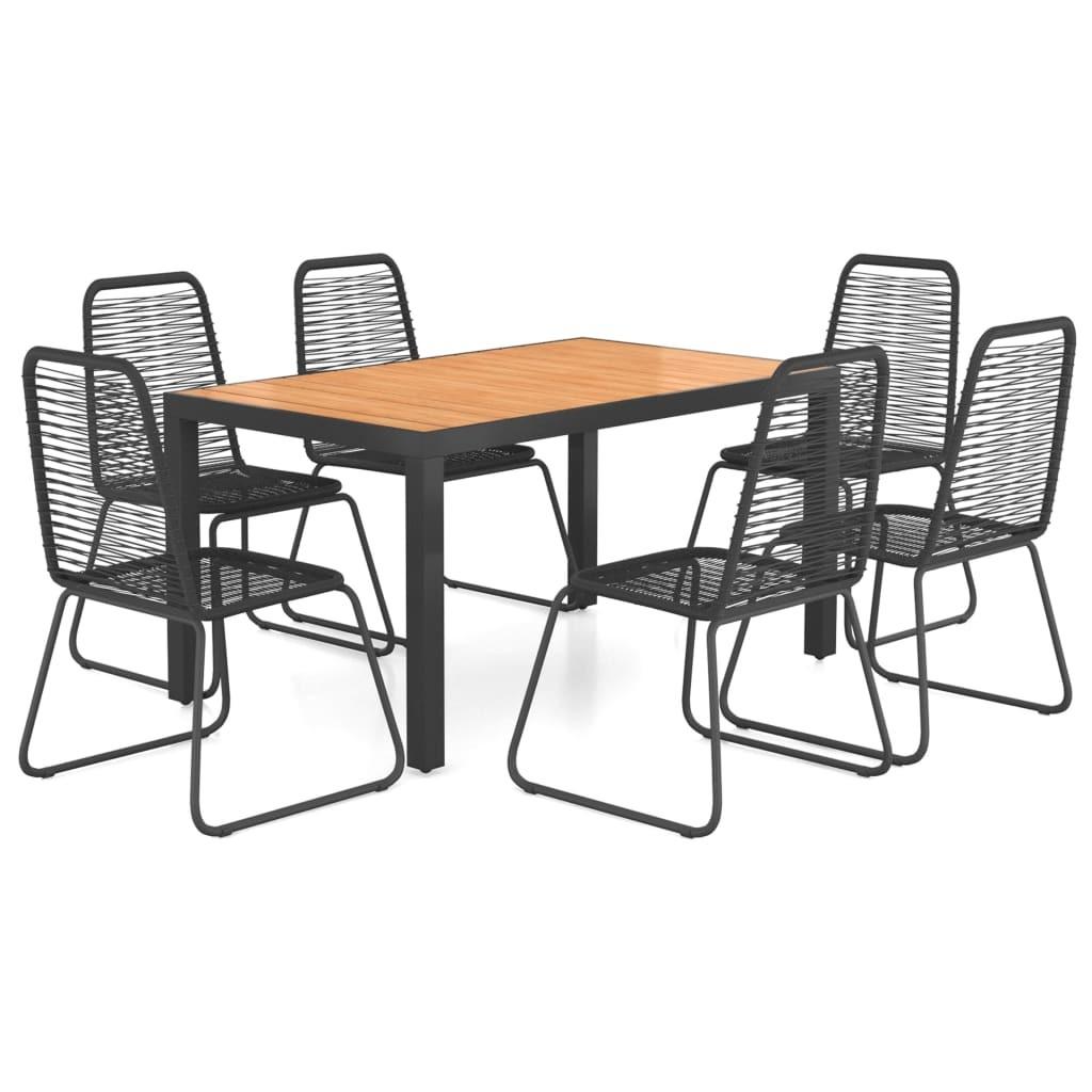 Spisebordssæt til haven 7 dele - PVC-rattan, sort/brun