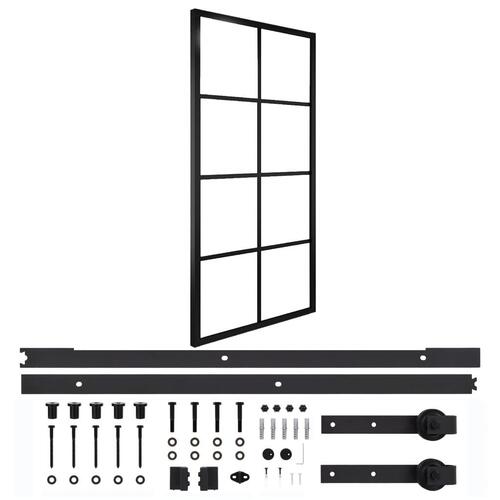 Skydedør m. monteringssæt 90x205 cm aluminium og sikkerhedsglas