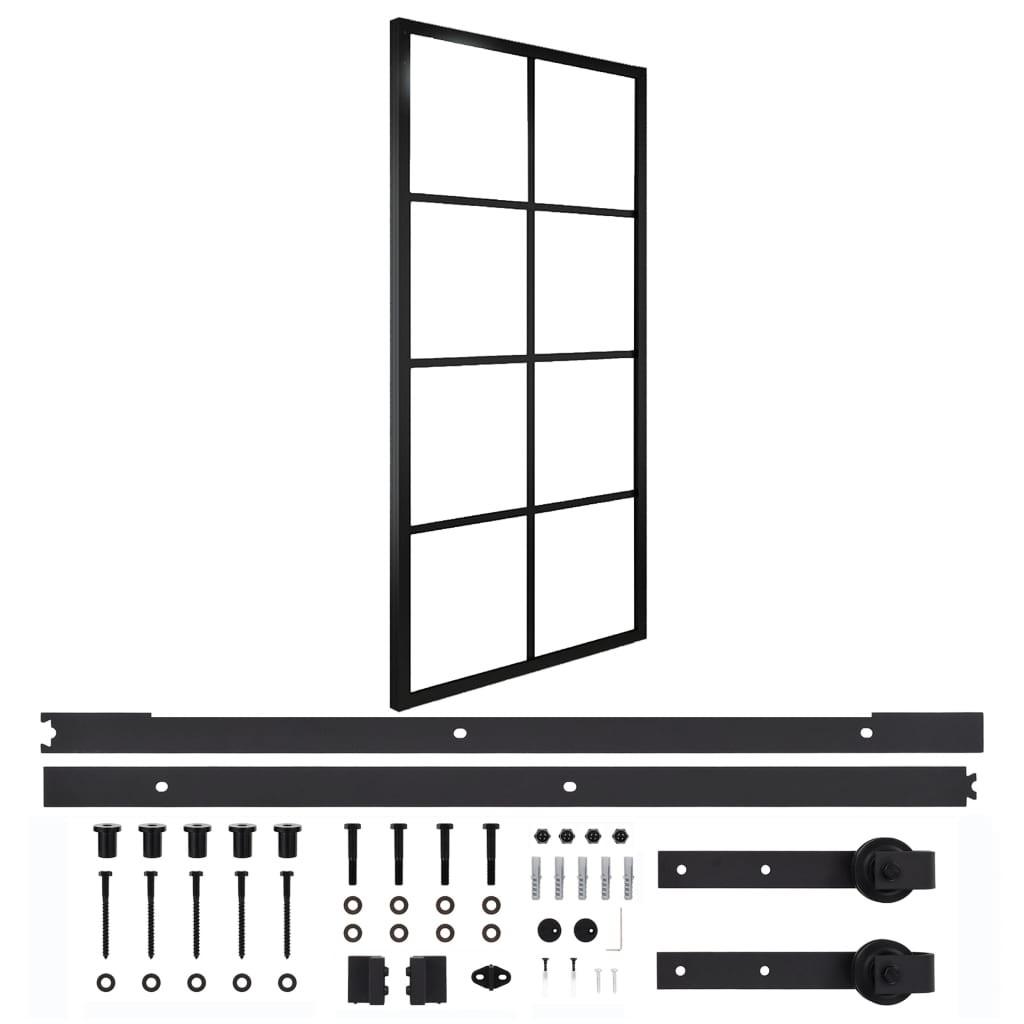 Skydedør m. monteringssæt 90x205 cm aluminium og sikkerhedsglas