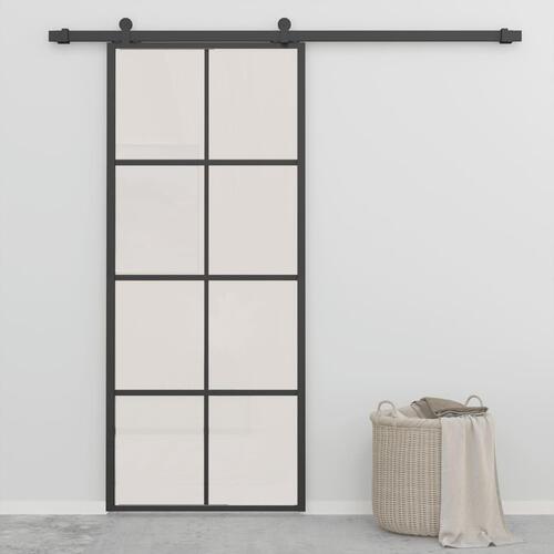 Skydedør m. monteringssæt 90x205 cm aluminium og sikkerhedsglas