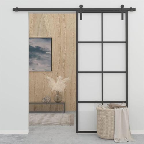 Skydedør m. monteringssæt 90x205 cm aluminium og sikkerhedsglas