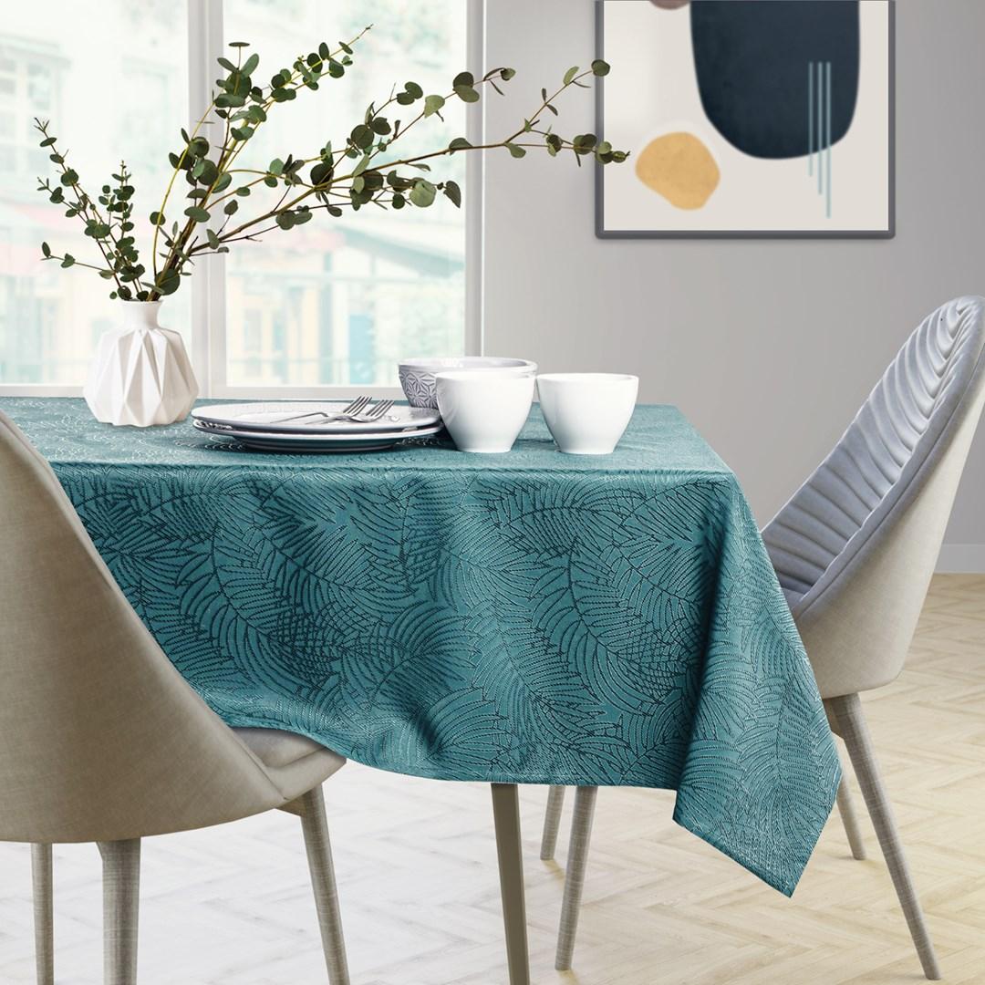 Bordløber AmeliaHome Gaia - havgrøn, præget plante, 40×40 cm