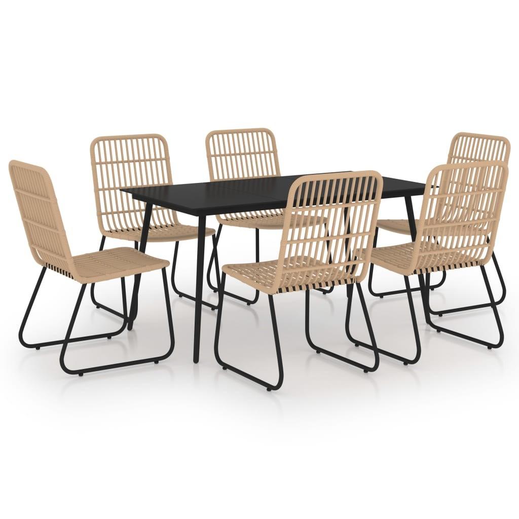 Udendørs spisebordssæt 7 dele polyrattan og glas