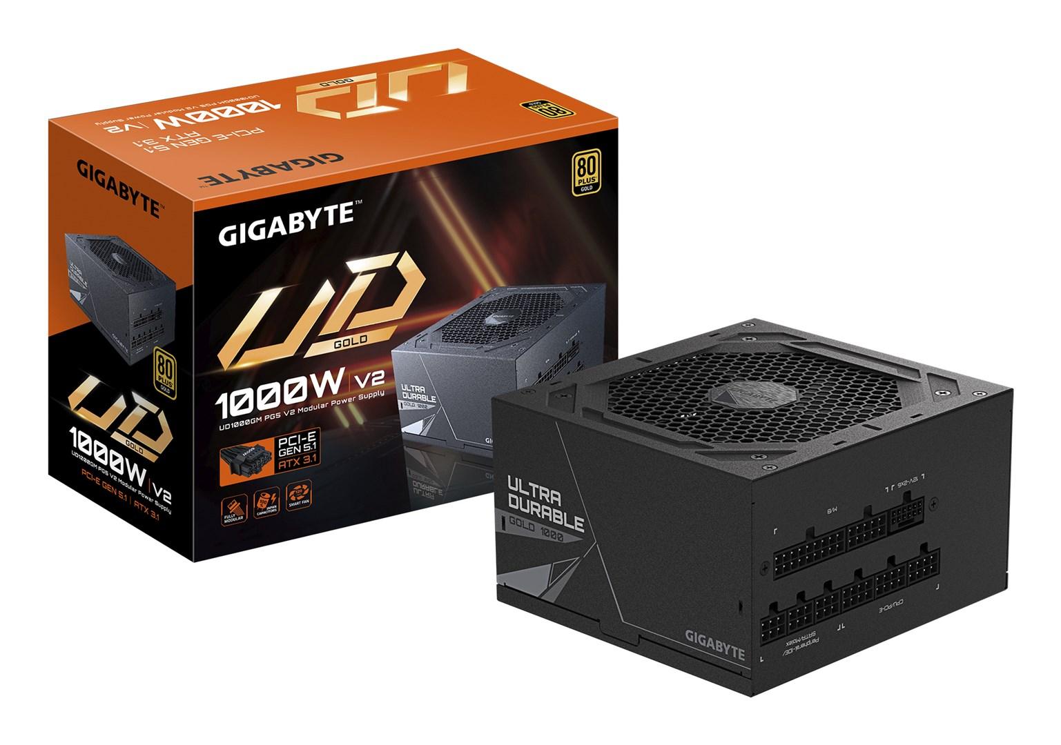 Strømforsyning til PC Gigabyte UD1000GM PG5 V2 - 1000 W, 80 Plus Gold, fuldt modulær, PCIe Gen 5.1, ATX 3.1 billede