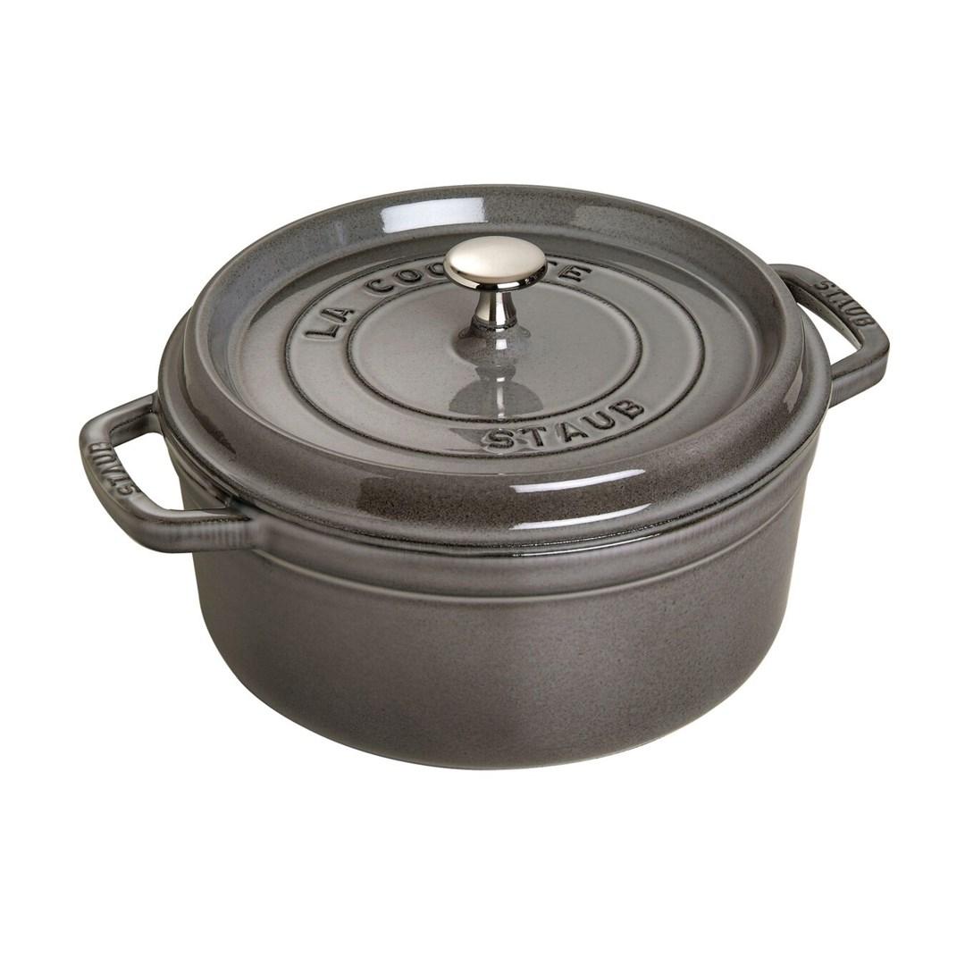 Staub Cocotte, Gryde bradepande, Rund, Støbejern, Keramisk, Gas, Halogen, Induktion, Grå, -20 - 260 °C