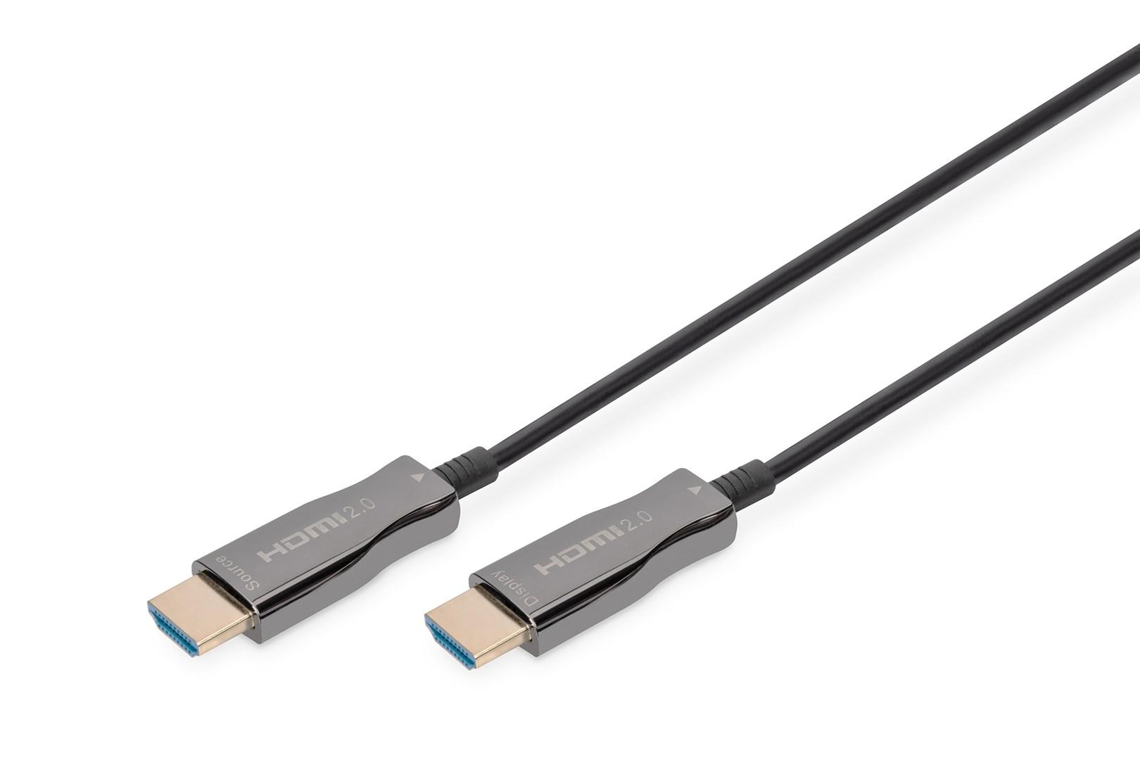 DIGITUS - Premium High Speed - HDMI-kabel med Ethernet - HDMI han til HDMI han - 30 m - dobbelt afskærmet - sort - 4K support, hybrid aktivt optisk kabel