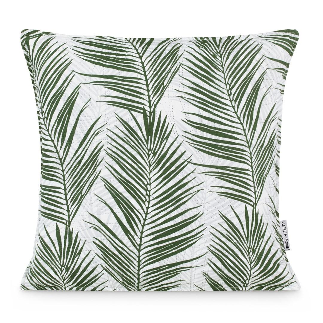 Pyntepude 45x45 – AmeliaHome Tropical Bonaire, flaskegrøn/hvid med løvprint