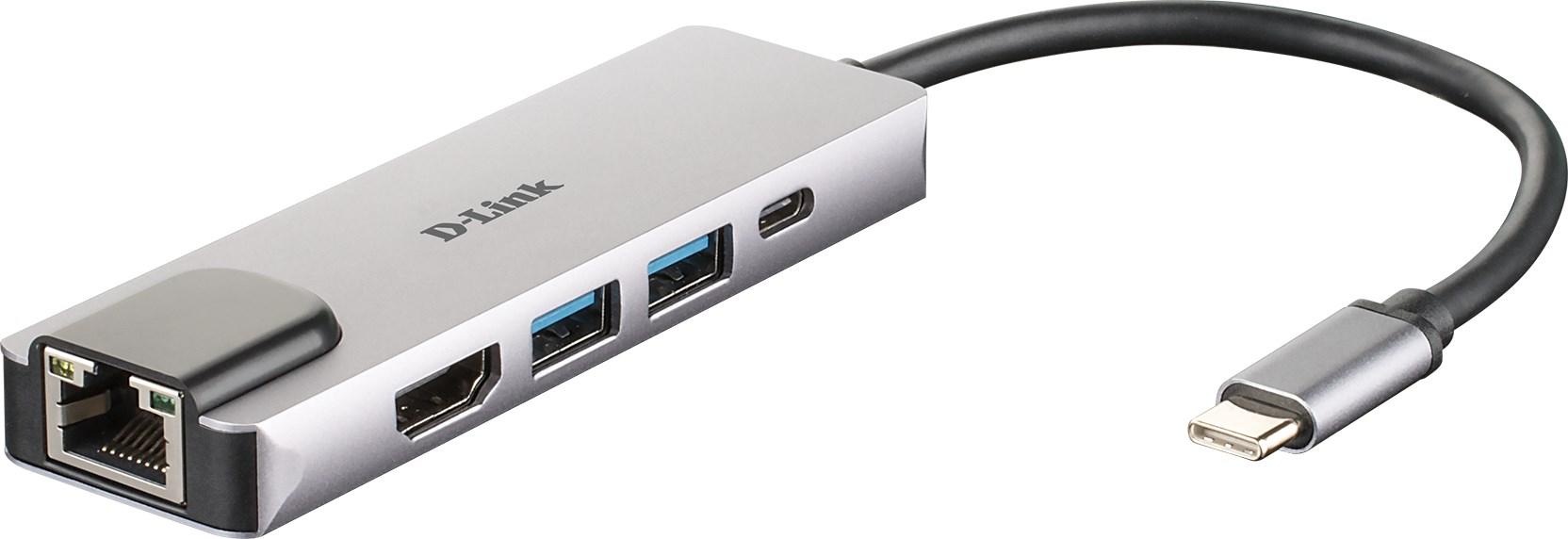 USB-C hub med HDMI og Ethernet – D-Link 5-i-1 med Power Delivery billede