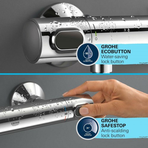 Brusesæt med termostat Grohe - krom, vægmontering
