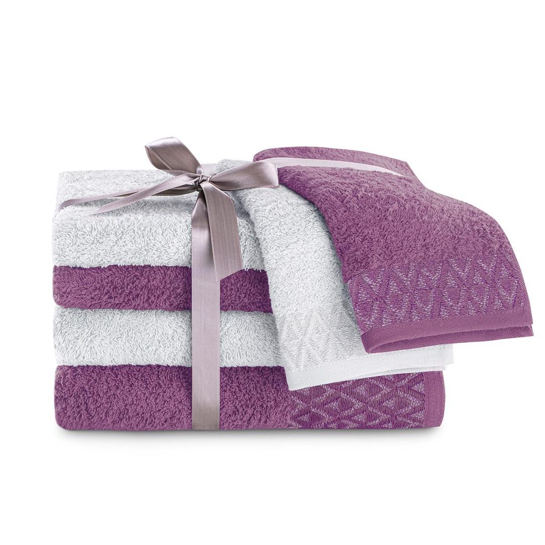 Håndklædesæt DecoKing Andrea - grå/violet, 6 dele (2×50×90, 2×70×140, 2×30×50)