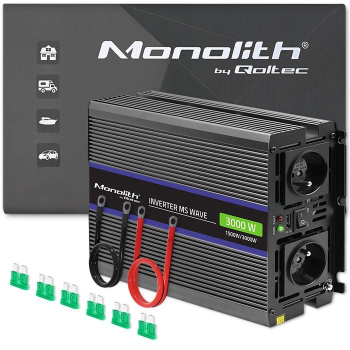 Strøminverter til bil 12V til 230V – Qoltec Monolith 3000 MS Wave, 1500/3000 W, USB