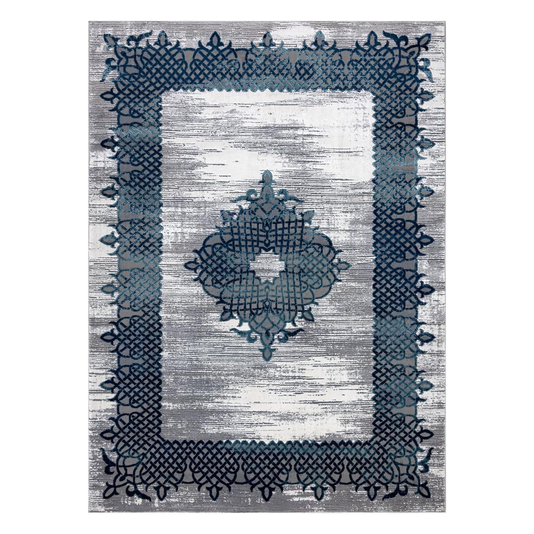 Gulvtæppe Hakano Iona Frame 3 - grå/havgrøn 140×190 cm