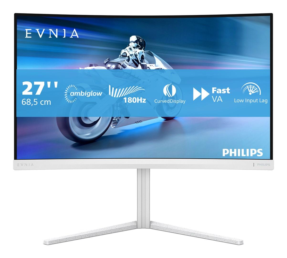 Skærm 27" Philips Evnia 5000 buet gaming, Full HD, 180 Hz, hvid billede