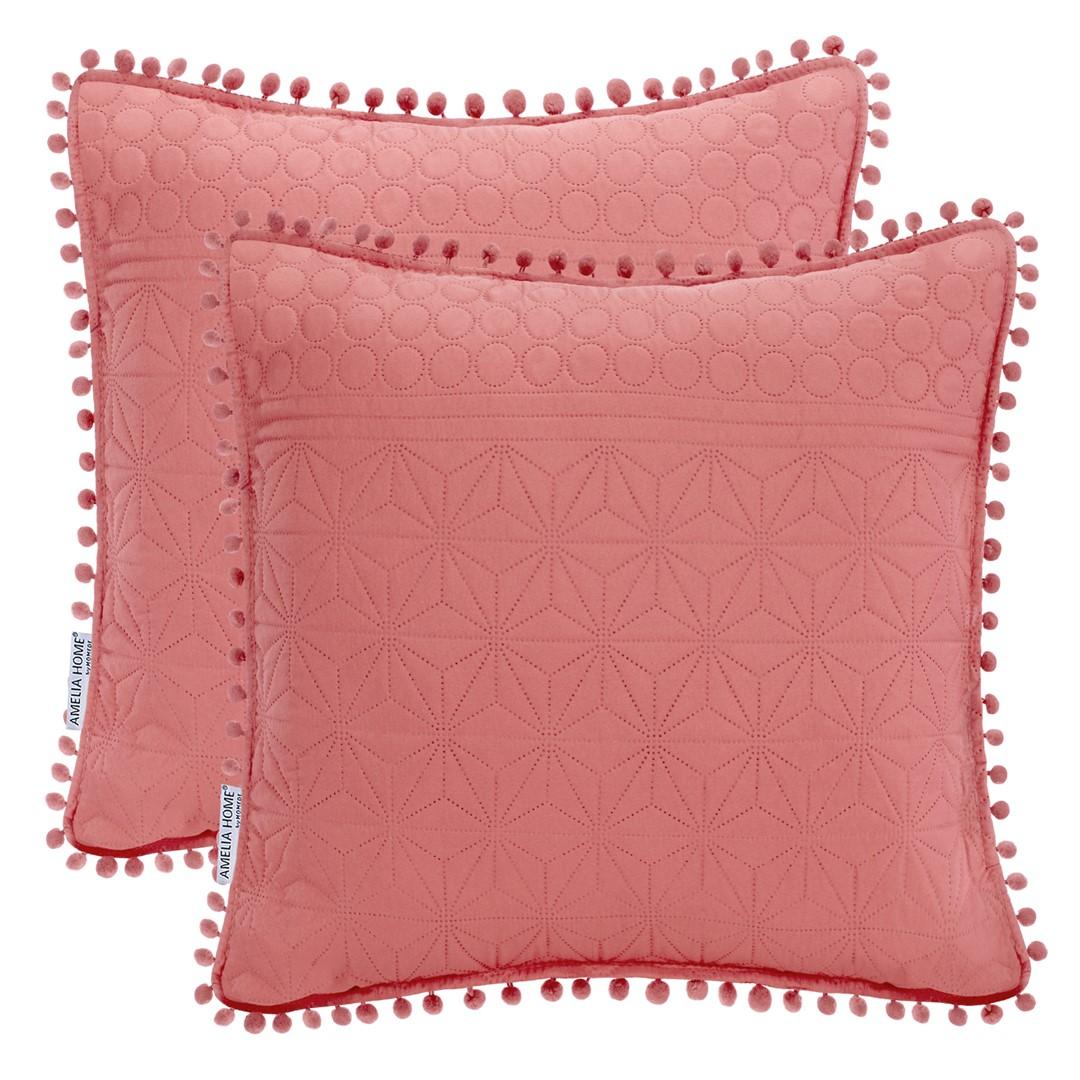 Pudebetræk 45x45 lyserød - AmeliaHome Meadore med pomponer