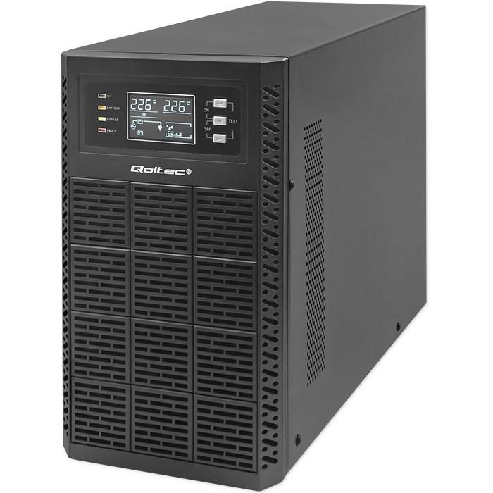 UPS strømforsyning online – Qoltec 3 kVA / 3.000 W, power factor 1,0, LCD, EPO, USB billede