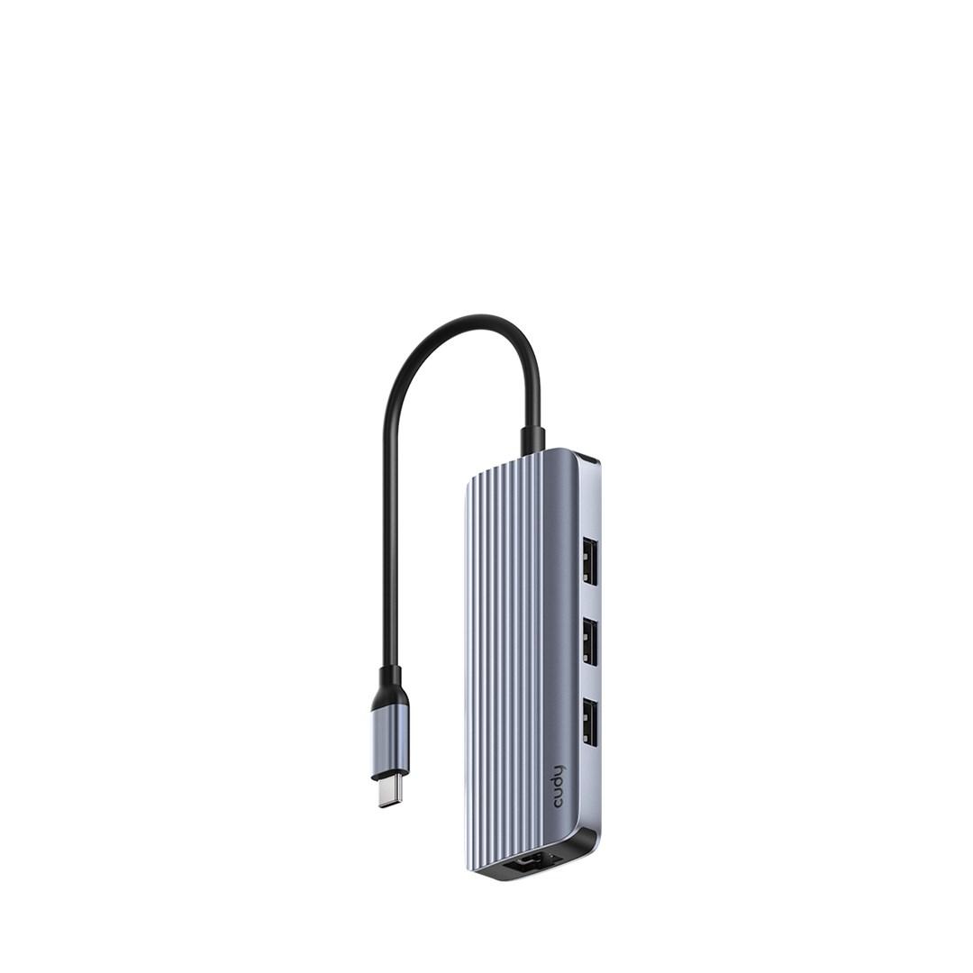 USB-C hub Cudy UH606 - 6-i-1 med HDMI, Gigabit LAN og 3× USB 3.2 (grå/sølv)