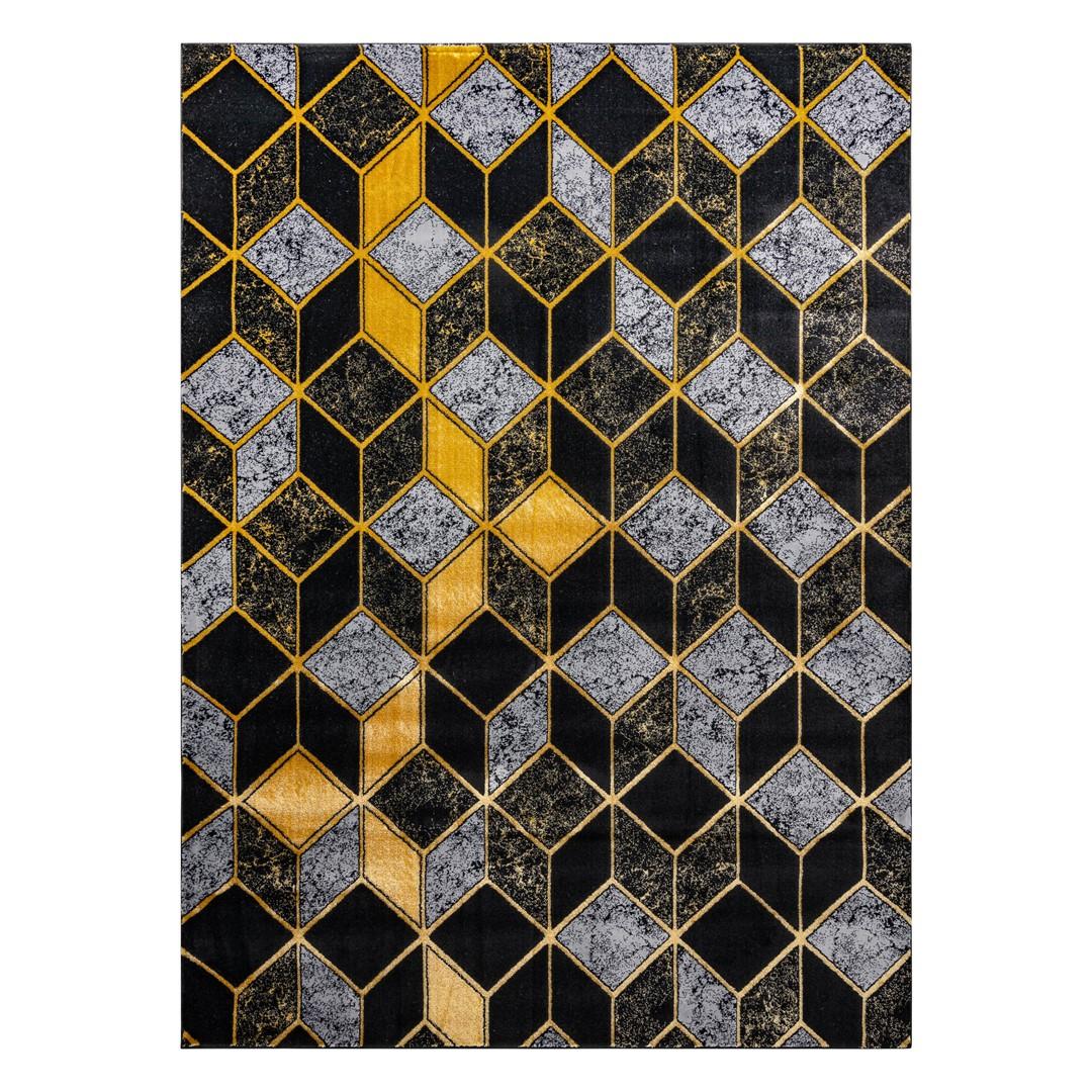 Gulvtæppe løber Hakano Mosse Glam – sort/sennepsgul 70×200