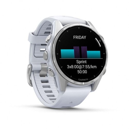 Sportsur Garmin Fenix 8 – 43 mm AMOLED, sølv/hvid, GPS & Wi‑Fi