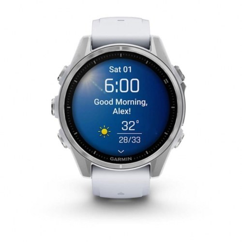 Sportsur Garmin Fenix 8 – 43 mm AMOLED, sølv/hvid, GPS & Wi‑Fi