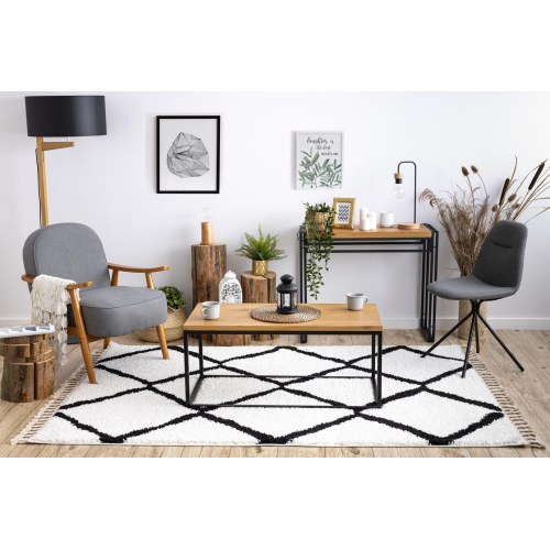 Gulvtæppe løber Hakano Welben Cross 60×250 cm – hvid/sort boho